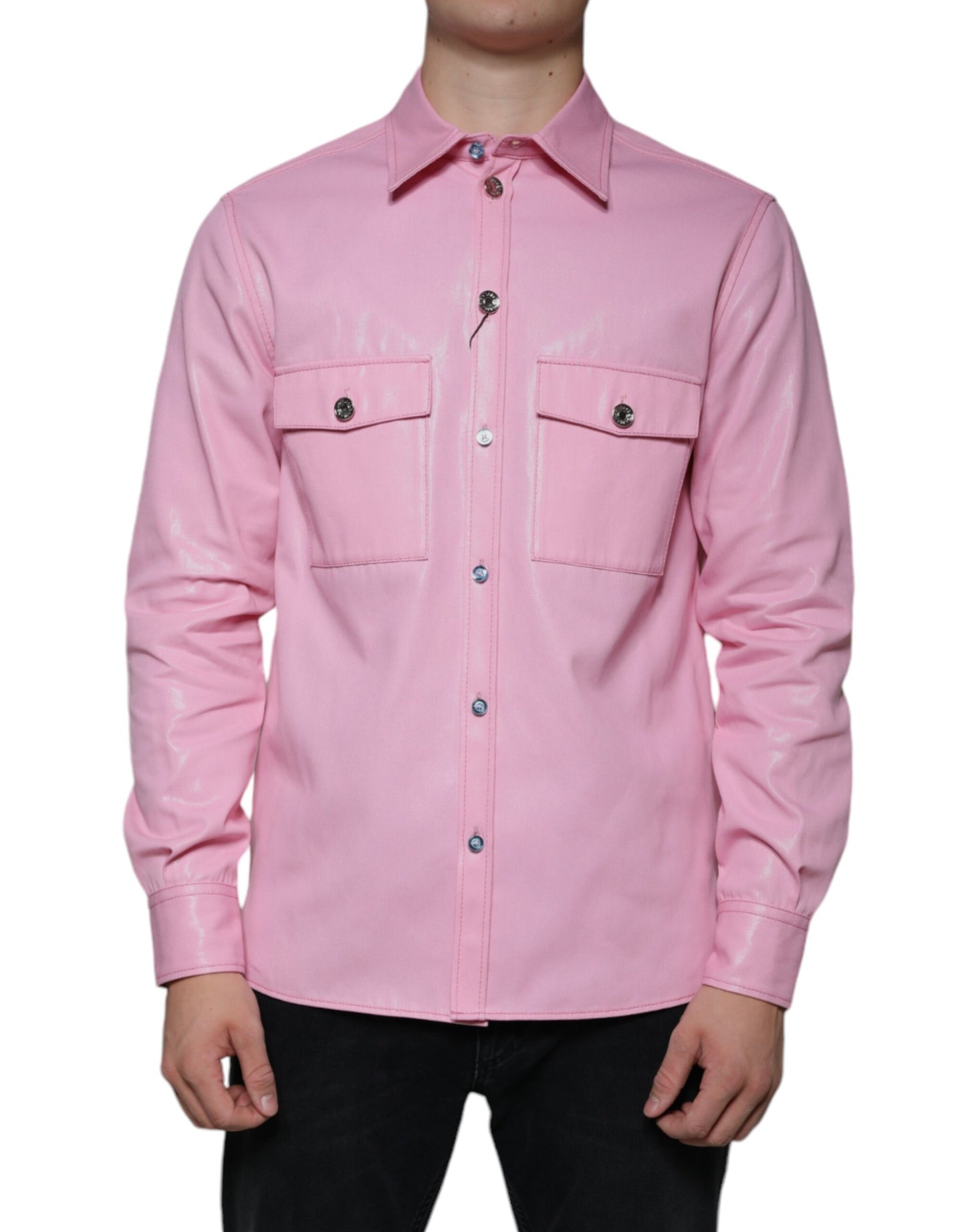 Dolce &amp; Gabbana roze katoenen overhemd met kraag en knopen