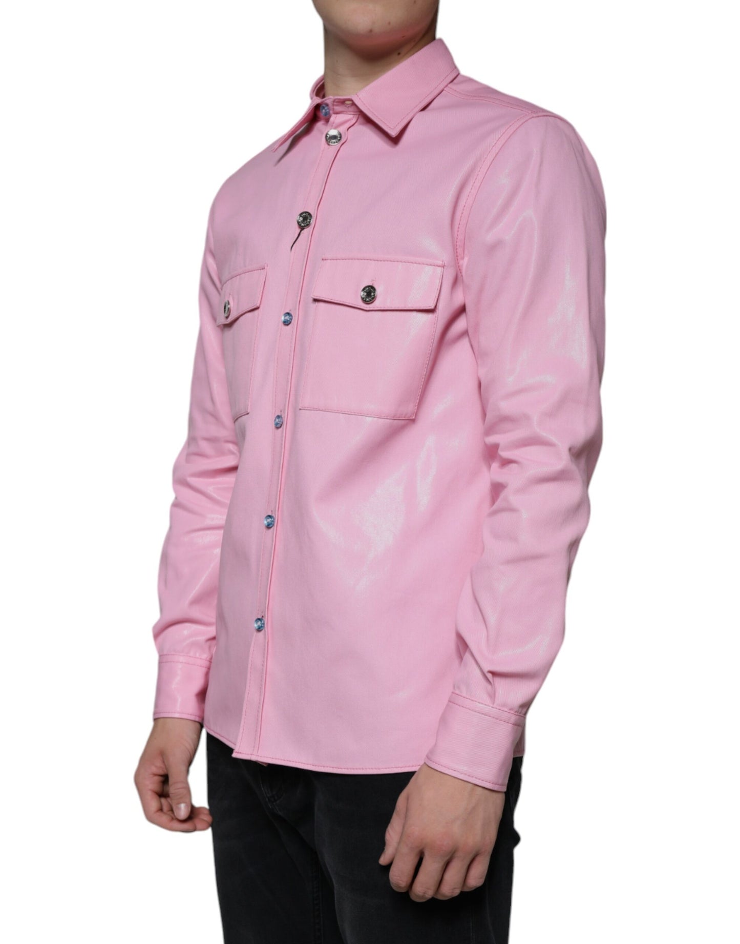 Dolce &amp; Gabbana roze katoenen overhemd met kraag en knopen
