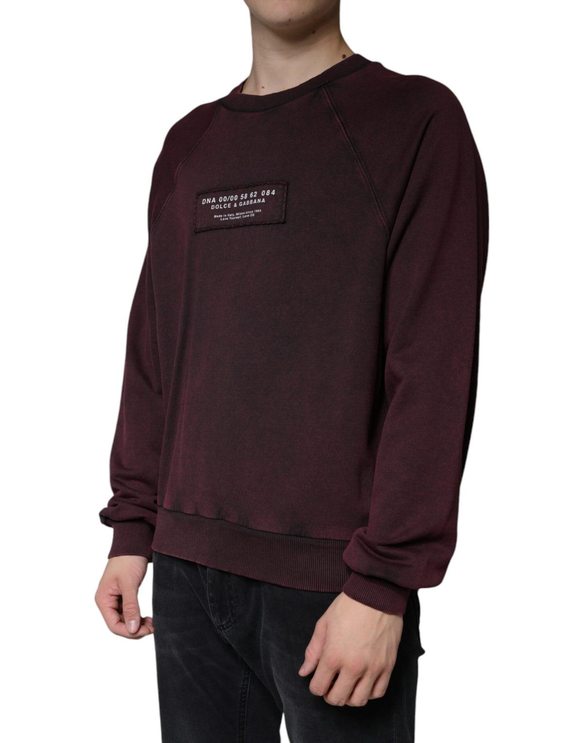 Pull en coton à col rond pour homme, logo rouge bordeaux de Dolce &amp; Gabbana