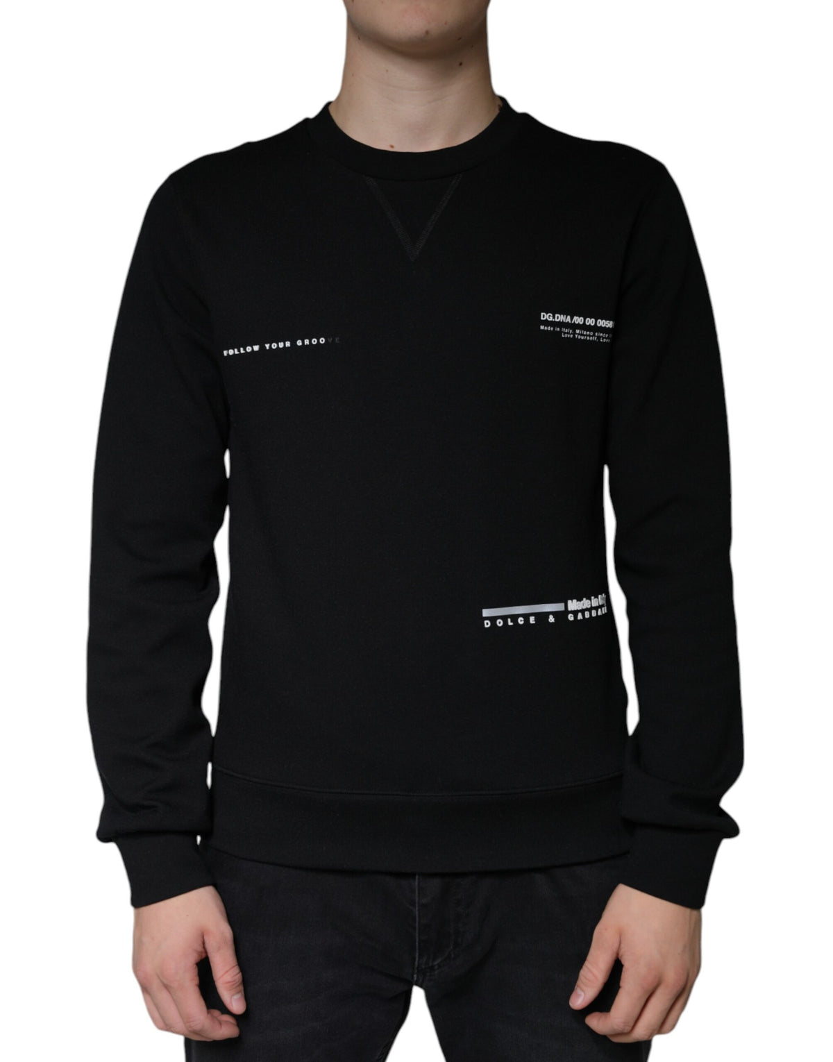 Pull en coton à col rond noir avec imprimé du logo Dolce &amp; Gabbana