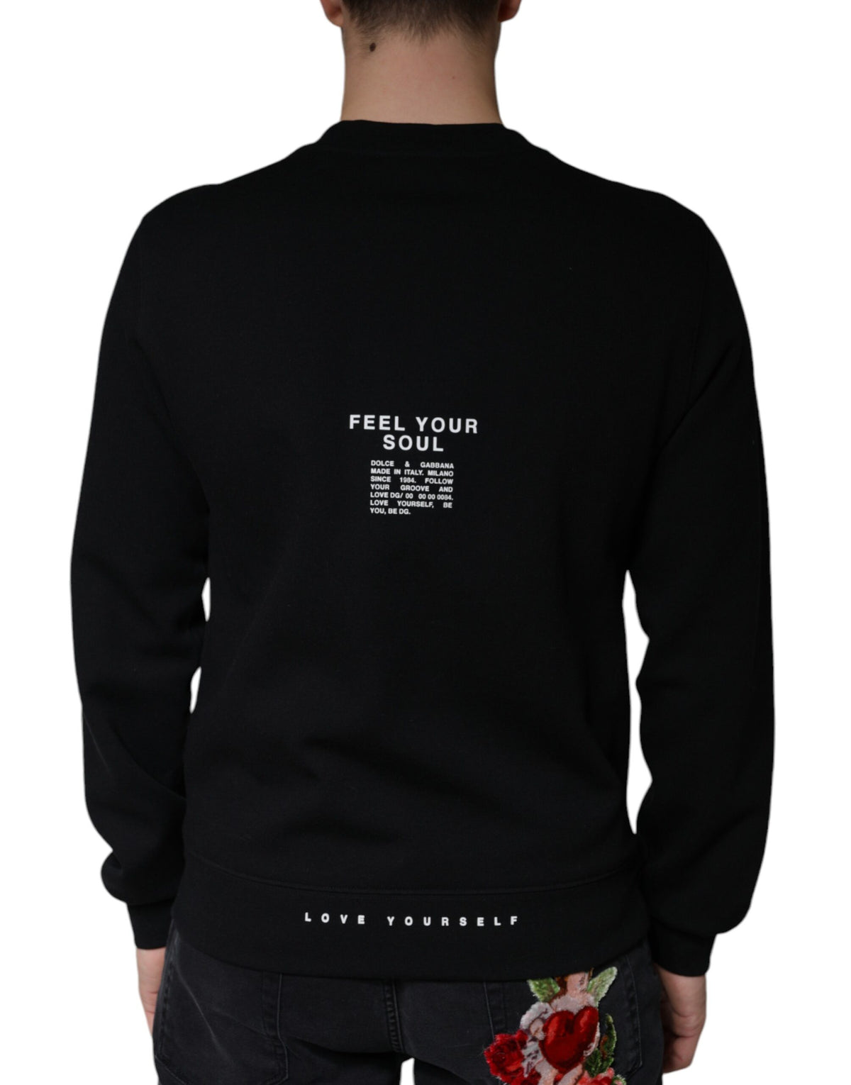 Pull en coton à col rond noir avec imprimé du logo Dolce &amp; Gabbana