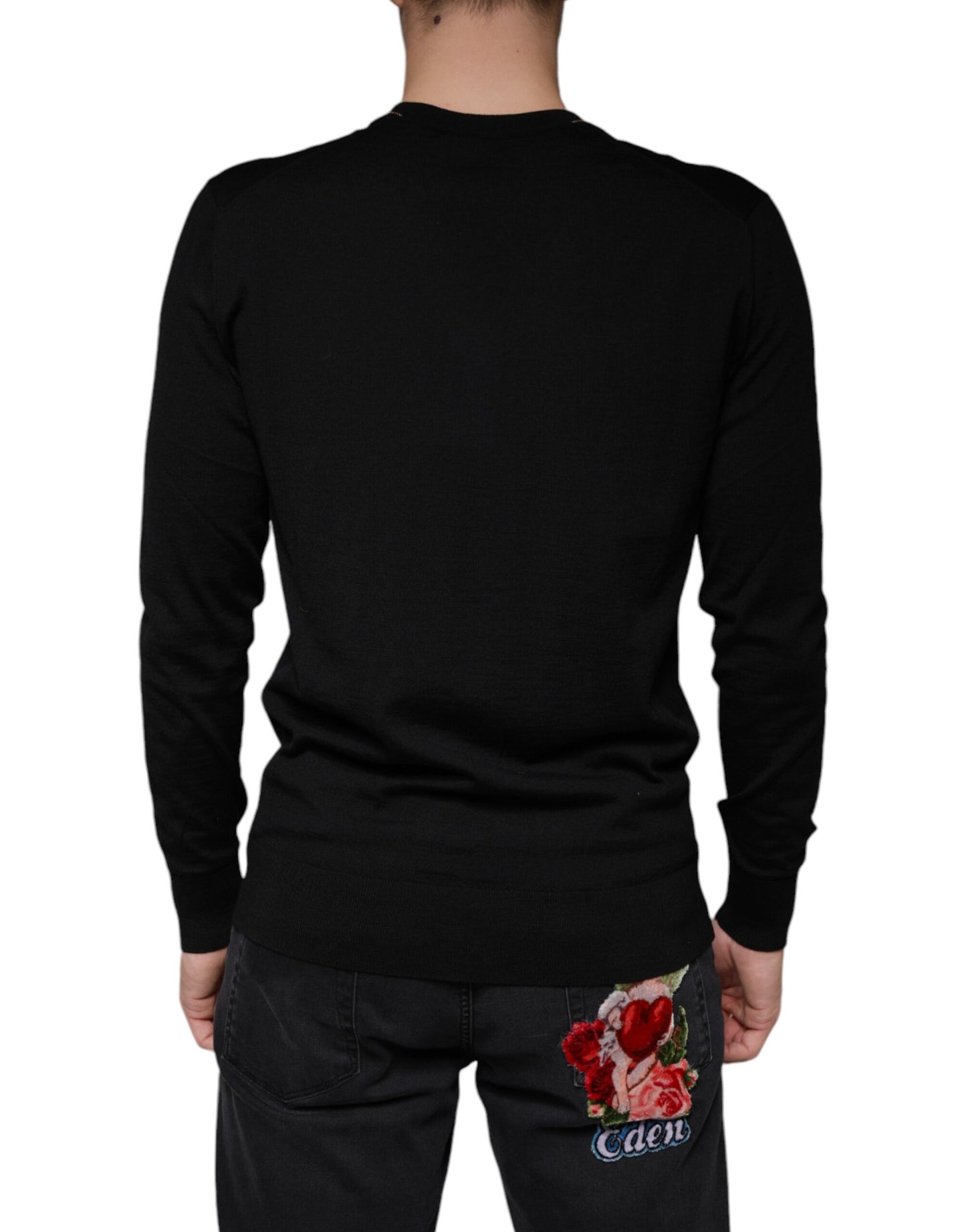 Dolce &amp; Gabbana Zwarte, Versierde V-Hals Pullevertrui