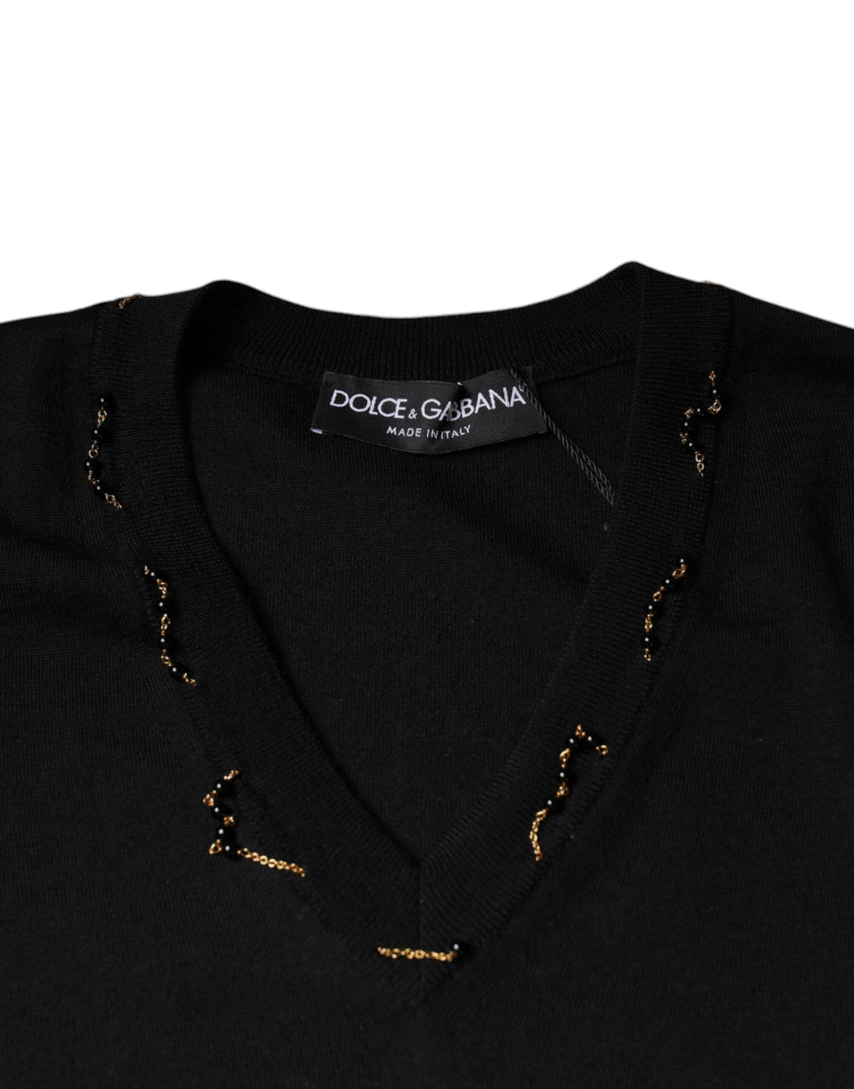 Pull en tricot à col en V noir et ornements de Dolce &amp; Gabbana