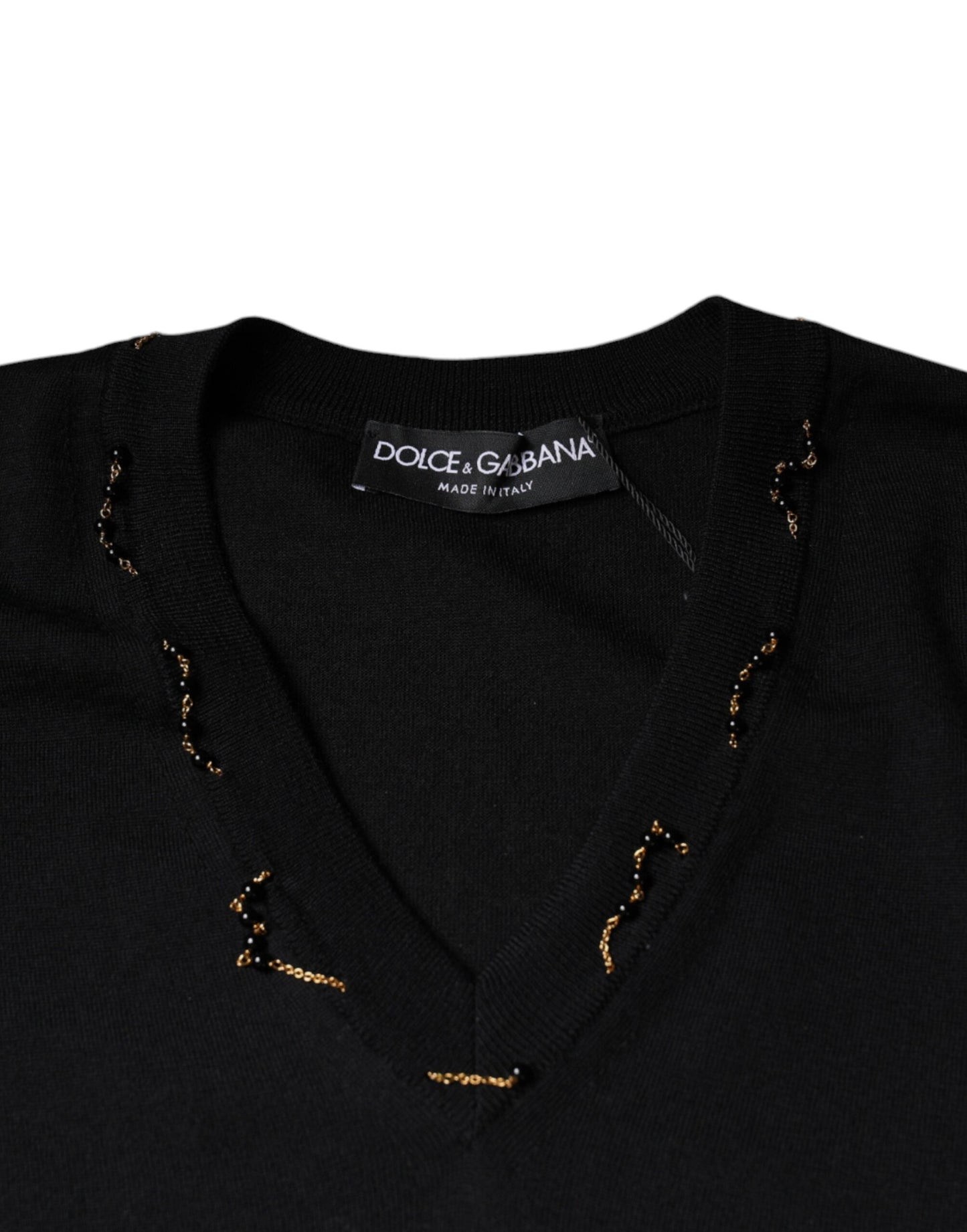 Dolce &amp; Gabbana Zwarte, Versierde V-Hals Pullevertrui