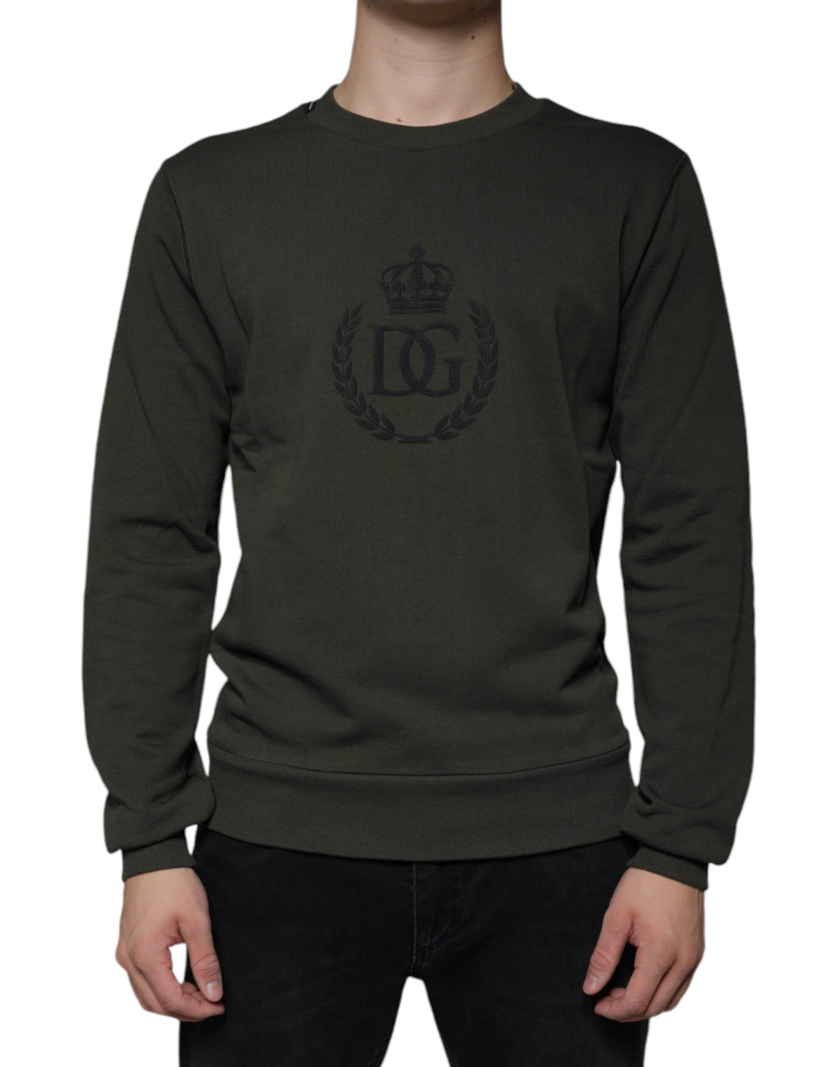 Pull en jersey à col rond avec couronne DG, vert armée, Dolce &amp; Gabbana