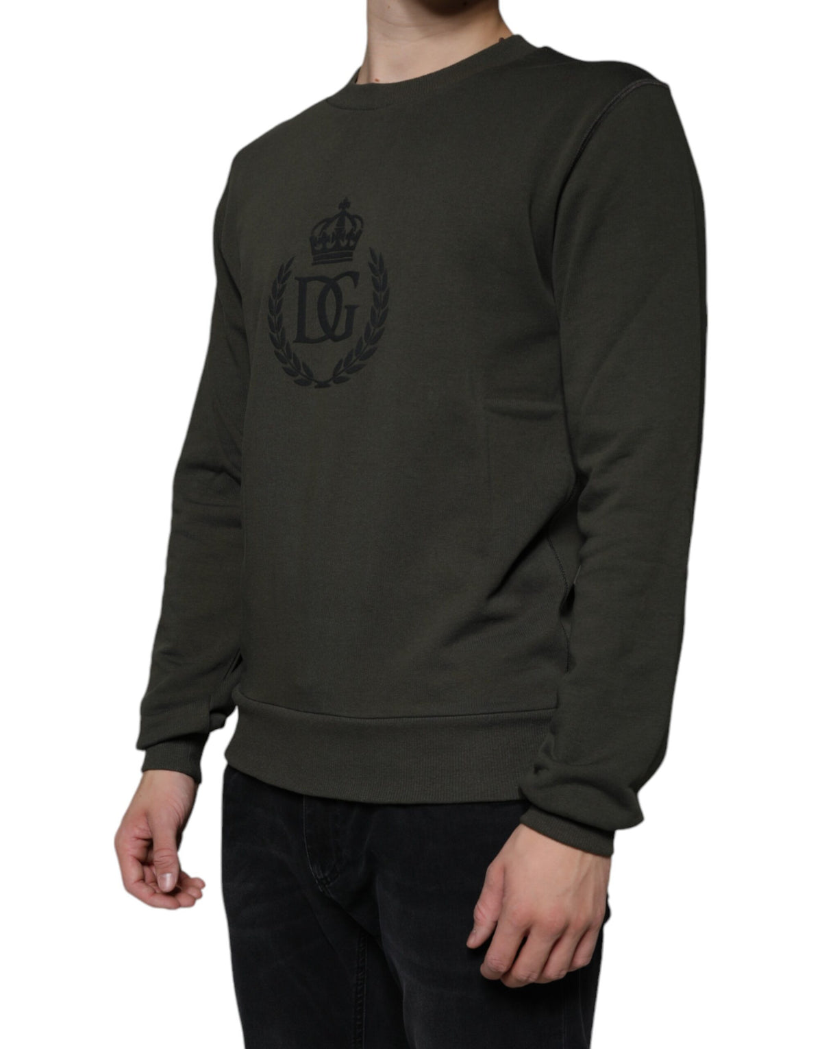 Pull en jersey à col rond avec couronne DG, vert armée, Dolce &amp; Gabbana