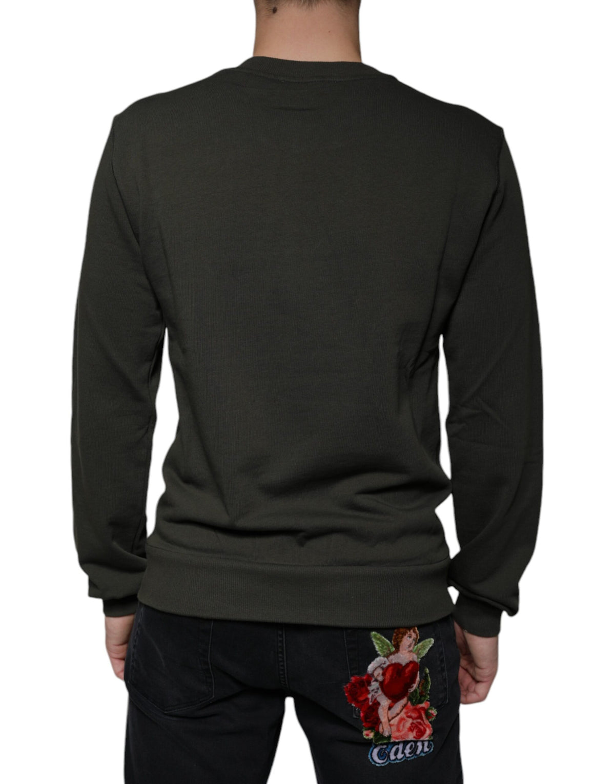 Pull en jersey à col rond avec couronne DG, vert armée, Dolce &amp; Gabbana
