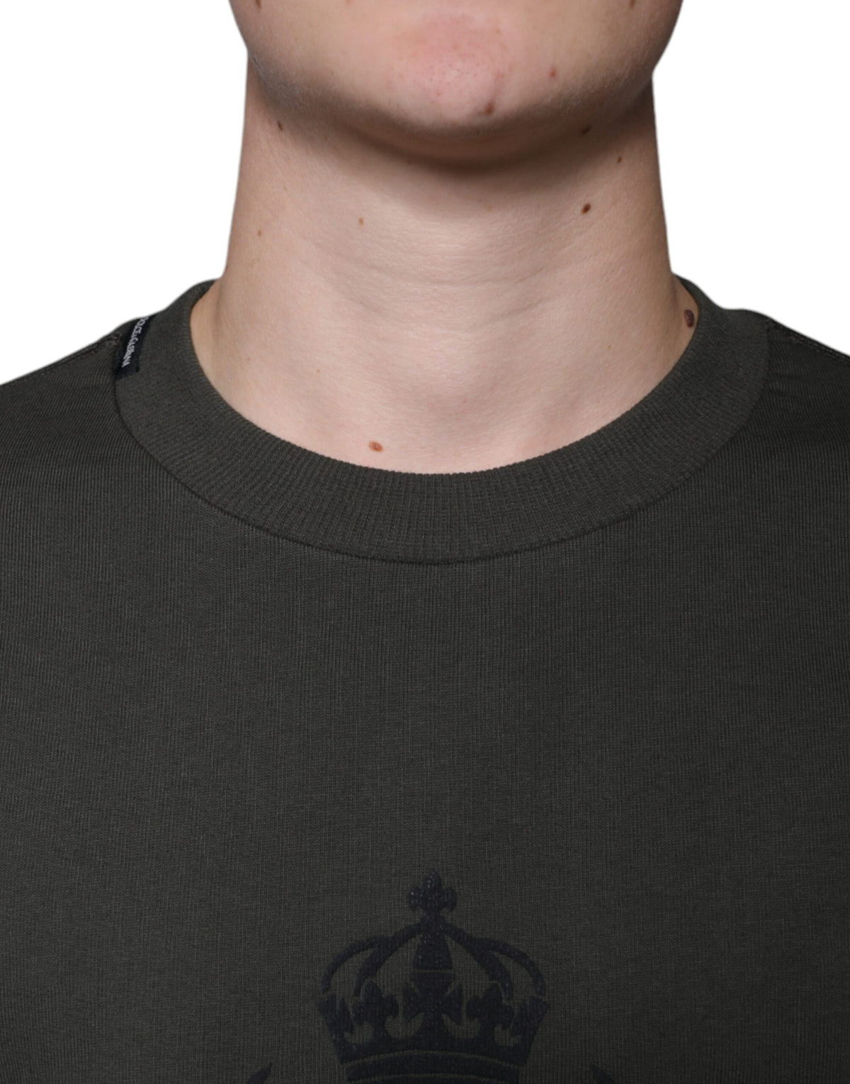 Pull en jersey à col rond avec couronne DG, vert armée, Dolce &amp; Gabbana