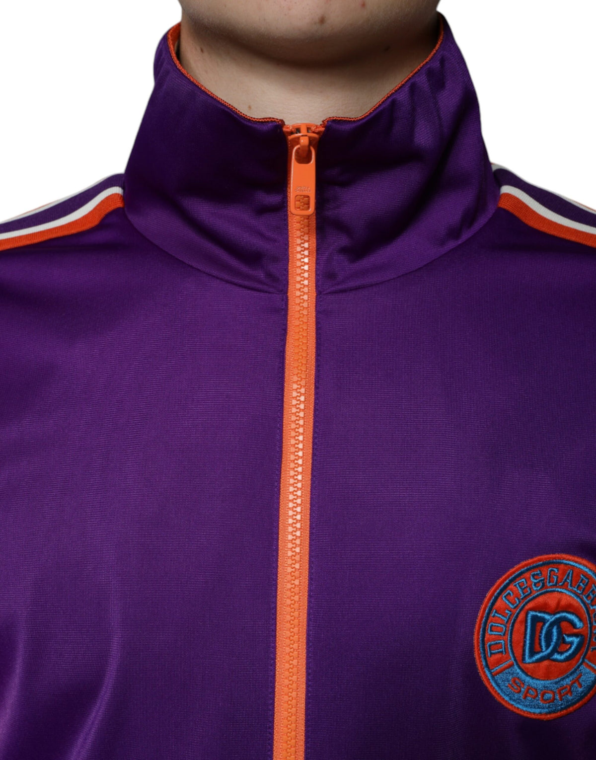 Pull violet en polyester à manches longues et fermeture éclair intégrale de Dolce &amp; Gabbana