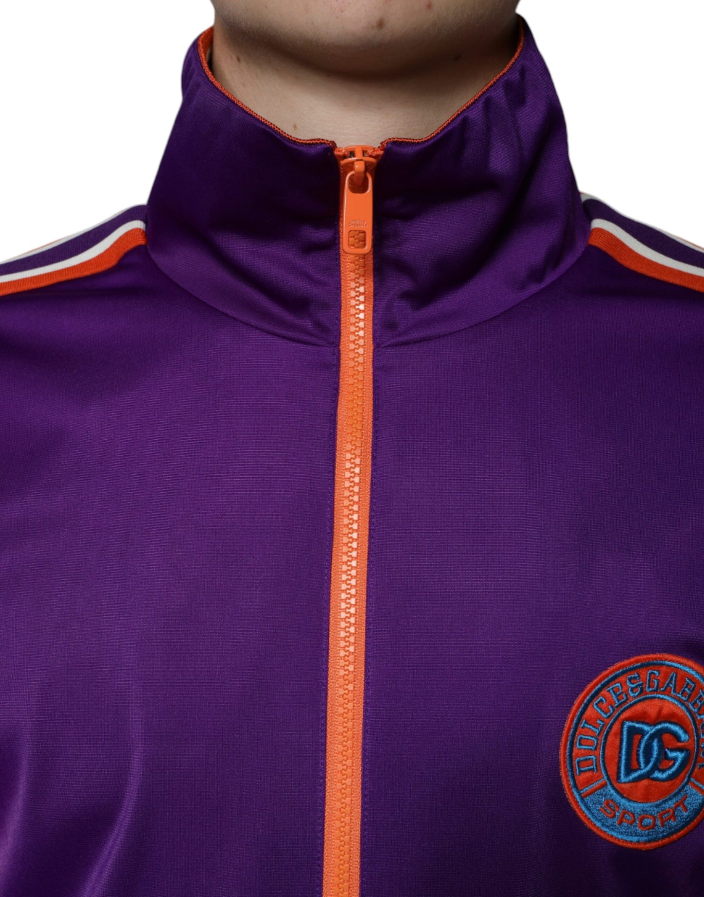 Pull violet en polyester à manches longues et fermeture éclair intégrale de Dolce &amp; Gabbana