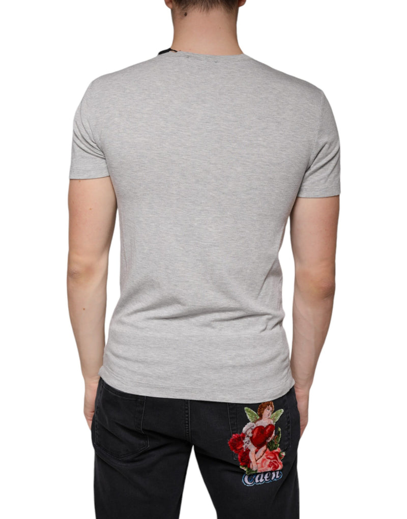 Dolce &amp; Gabbana grijs T-shirt met logo print, ronde hals en korte mouwen
