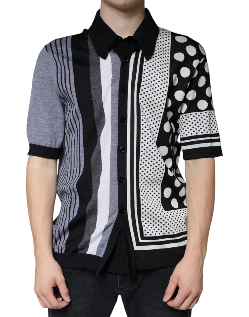 Dolce &amp; Gabbana zwart-wit polkadot polo-shirt met kraag