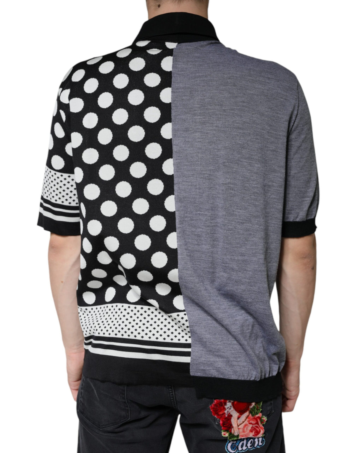 T-shirt polo à col et pois blancs sur fond noir de Dolce &amp; Gabbana