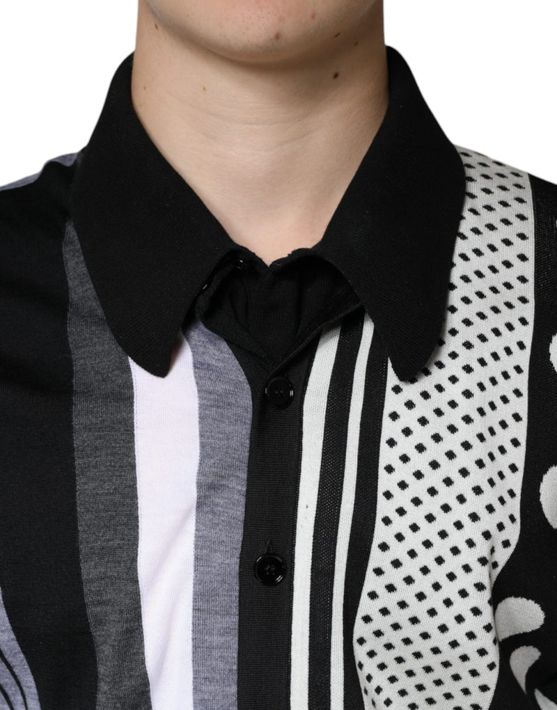 Dolce &amp; Gabbana zwart-wit polkadot polo-shirt met kraag
