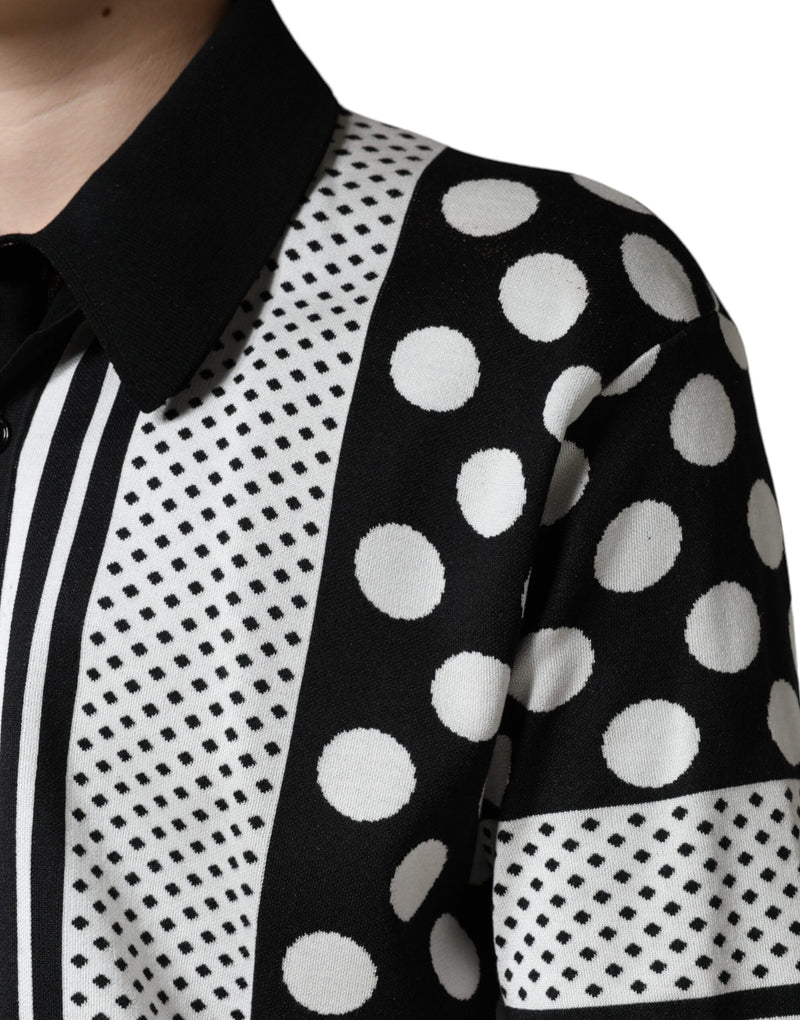 Dolce &amp; Gabbana zwart-wit polkadot polo-shirt met kraag