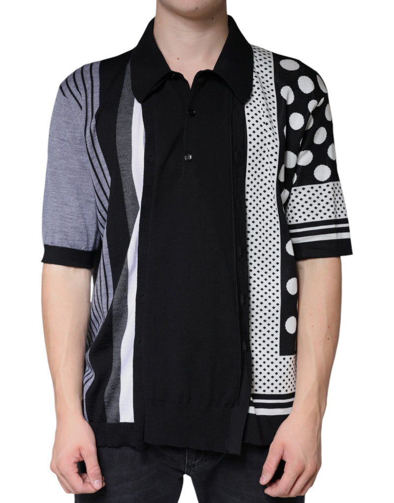 Dolce &amp; Gabbana zwart-wit polkadot polo-shirt met kraag