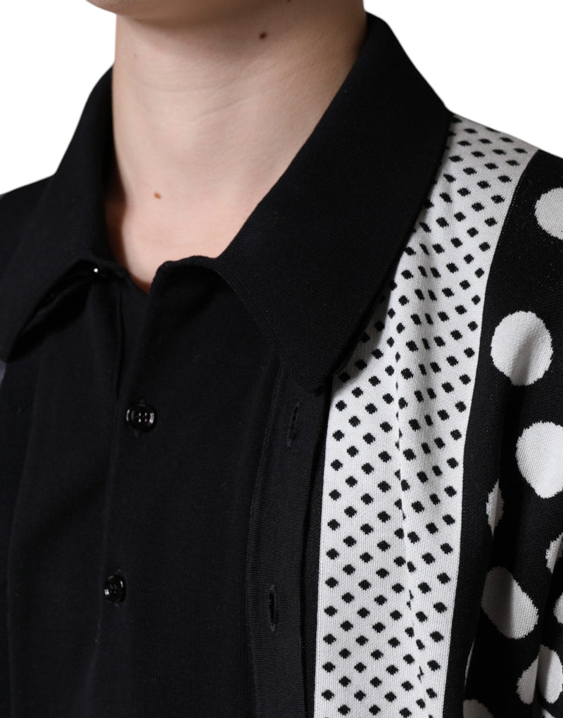 Dolce &amp; Gabbana zwart-wit polkadot polo-shirt met kraag