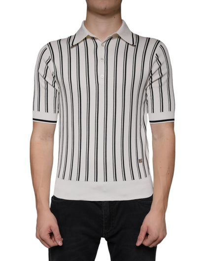Dolce &amp; Gabbana wit-zwart gestreept polo-shirt met korte mouwen