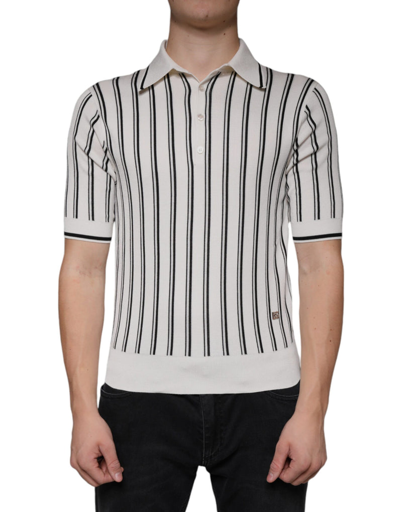 Dolce &amp; Gabbana wit-zwart gestreept polo-shirt met korte mouwen