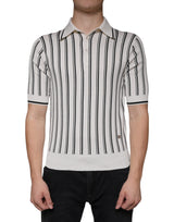 T-shirt polo à manches courtes rayé blanc et noir Dolce &amp; Gabbana