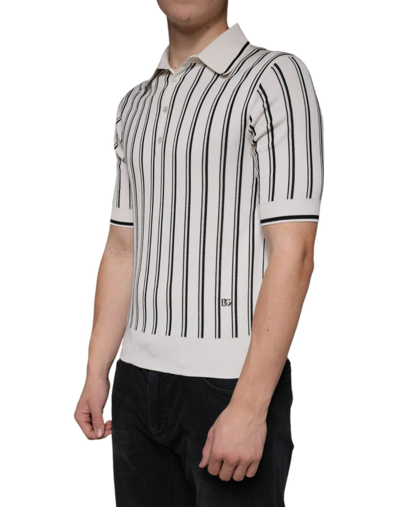 Dolce &amp; Gabbana wit-zwart gestreept polo-shirt met korte mouwen