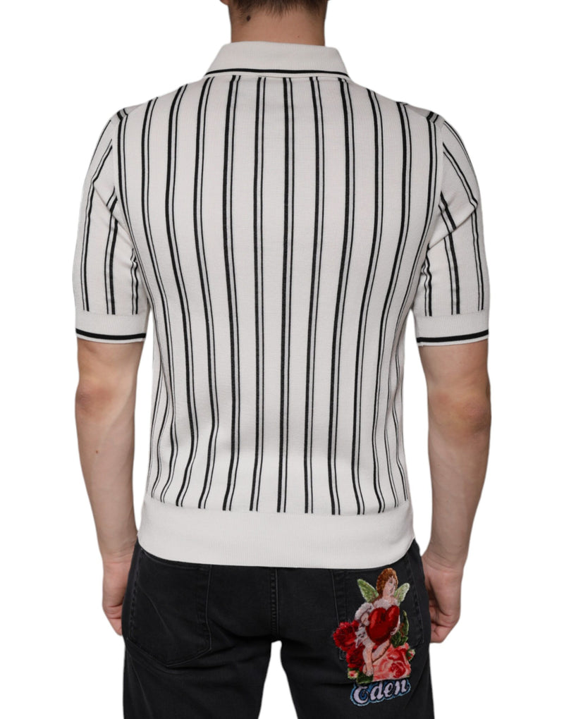 Dolce &amp; Gabbana wit-zwart gestreept polo-shirt met korte mouwen