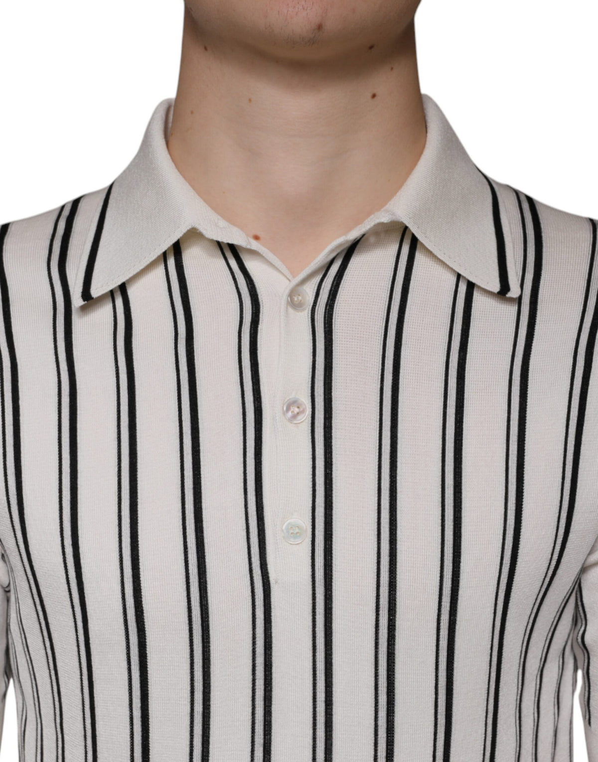 T-shirt polo à manches courtes rayé blanc et noir Dolce &amp; Gabbana