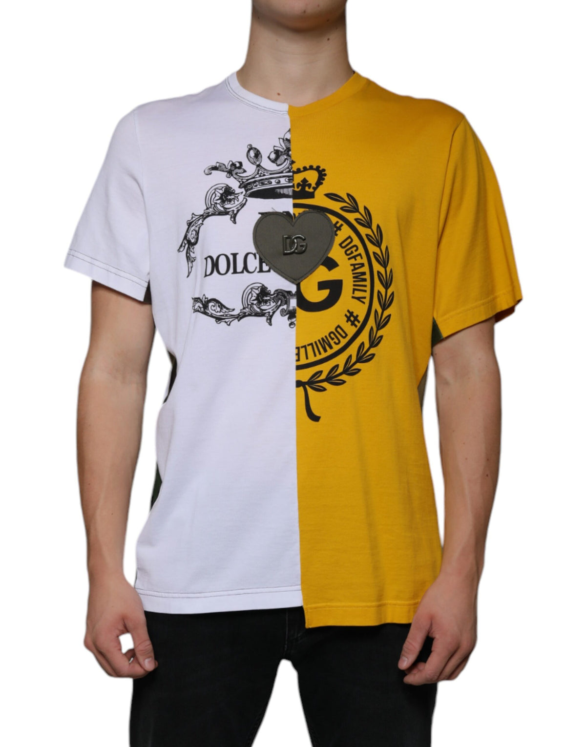 T-shirt à manches courtes blanc et jaune avec imprimé du logo Dolce &amp; Gabbana