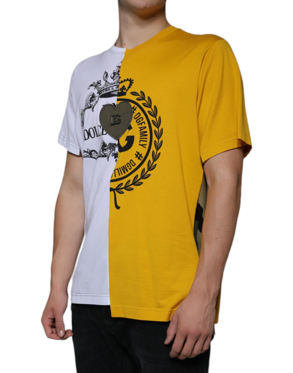 T-shirt à manches courtes blanc et jaune avec imprimé du logo Dolce &amp; Gabbana