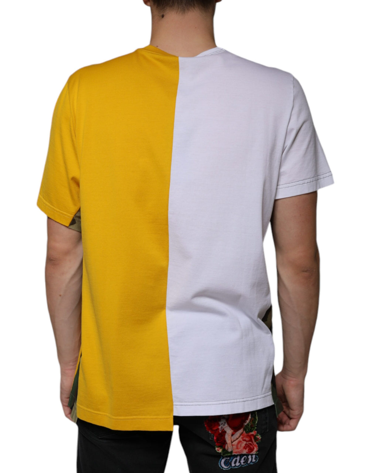 T-shirt à manches courtes blanc et jaune avec imprimé du logo Dolce &amp; Gabbana