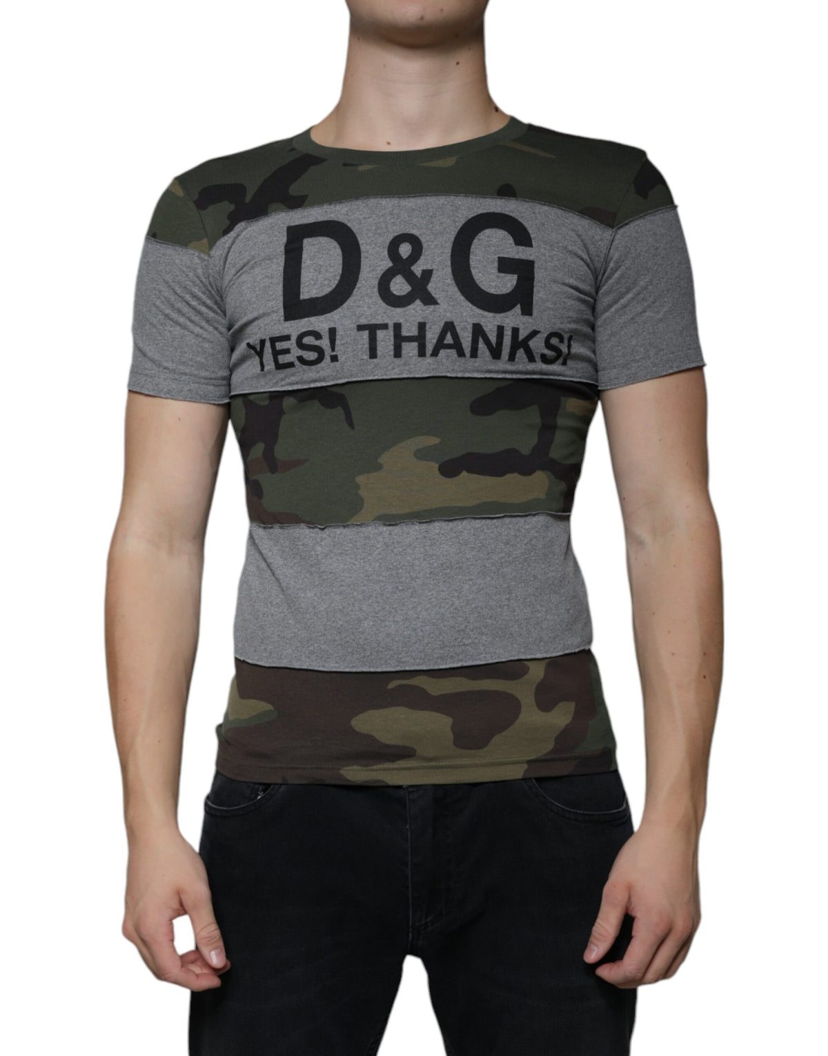 T-shirt en coton à col rond multicolore à motif camouflage de Dolce &amp; Gabbana