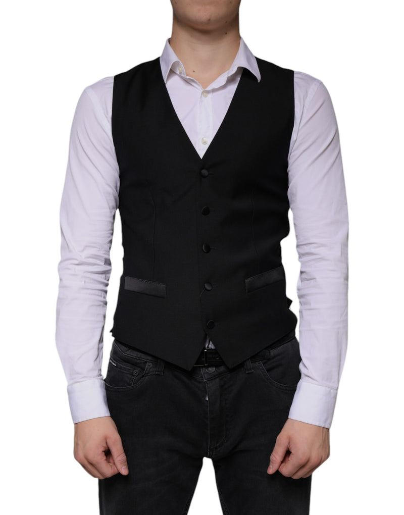 Dolce & Gabbana Black Wool Waistcoat - Elegant Formal Vest