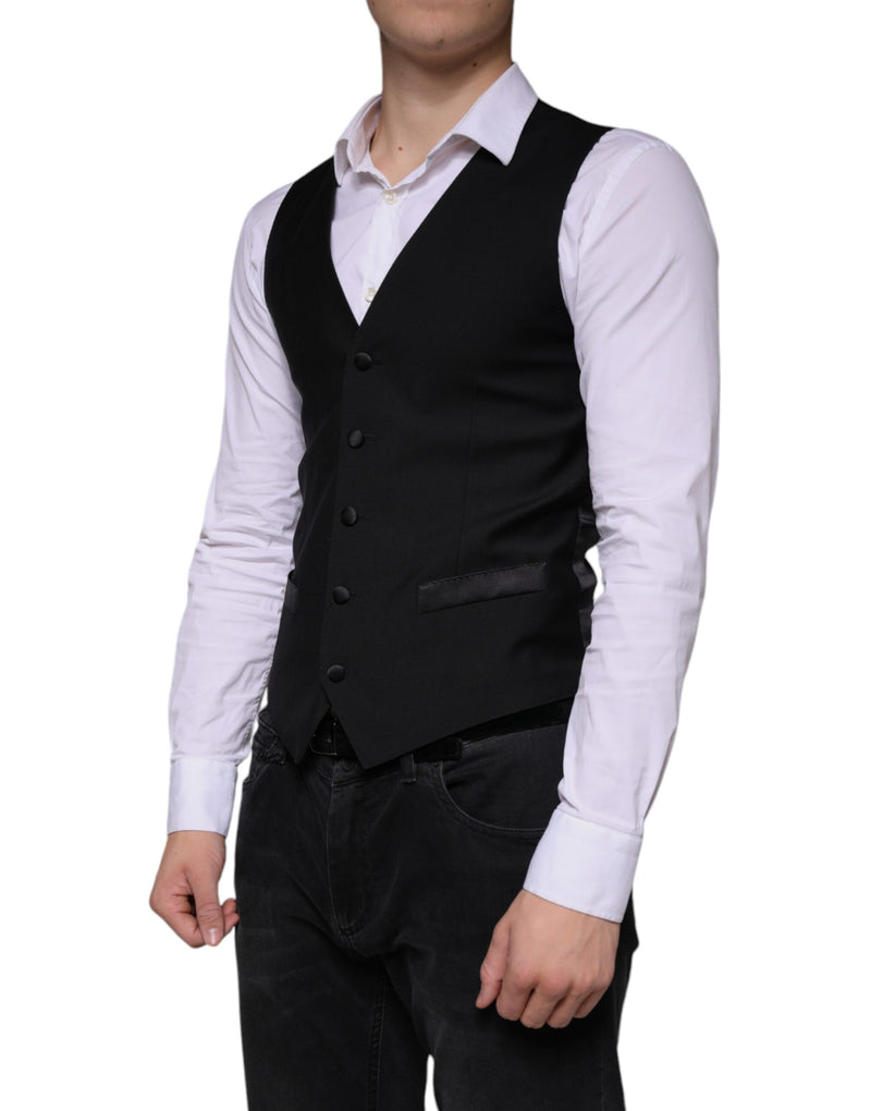 Dolce & Gabbana Black Wool Waistcoat - Elegant Formal Vest
