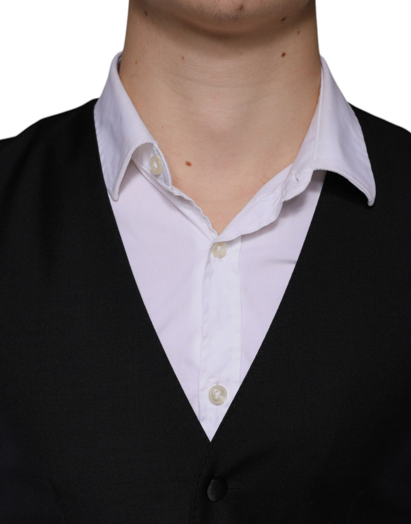 Dolce & Gabbana Black Wool Waistcoat - Elegant Formal Vest