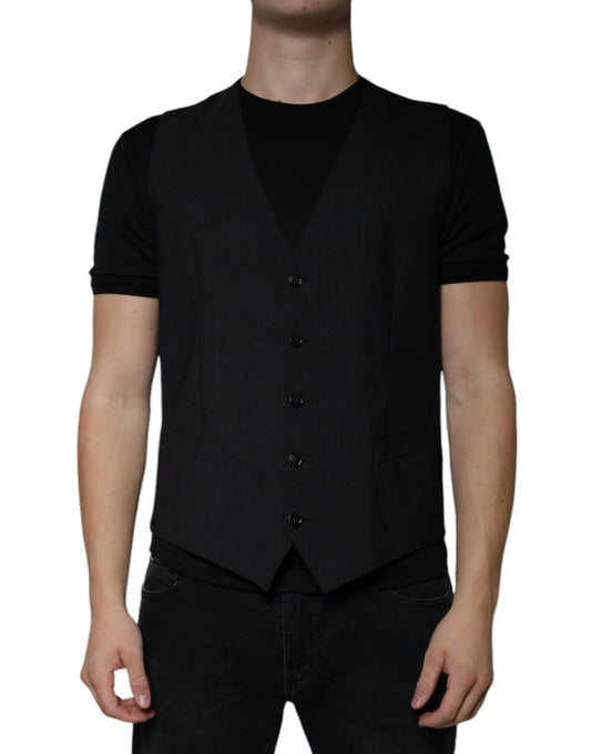 Dolce & Gabbana Black Wool Waistcoat - Elegant Formal Vest