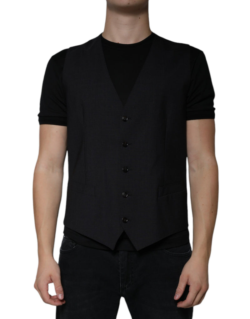Dolce & Gabbana Black Wool Waistcoat - Elegant Formal Vest