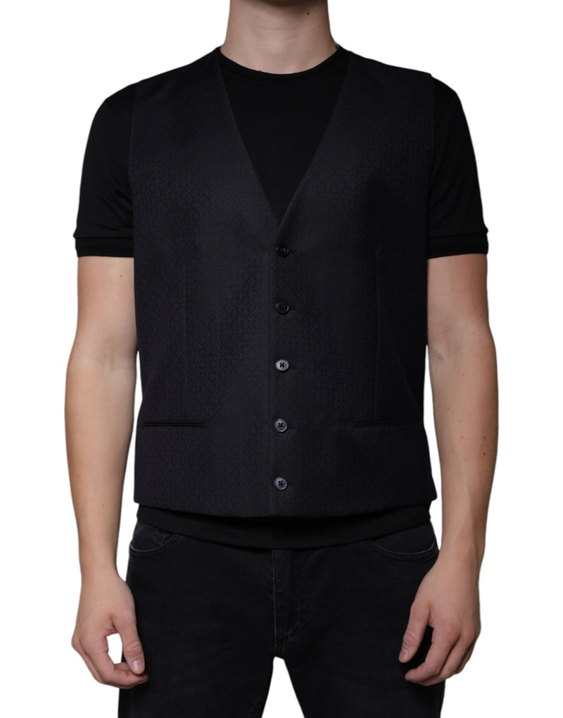 Dolce & Gabbana Black Wool Waistcoat - Elegant Formal Vest
