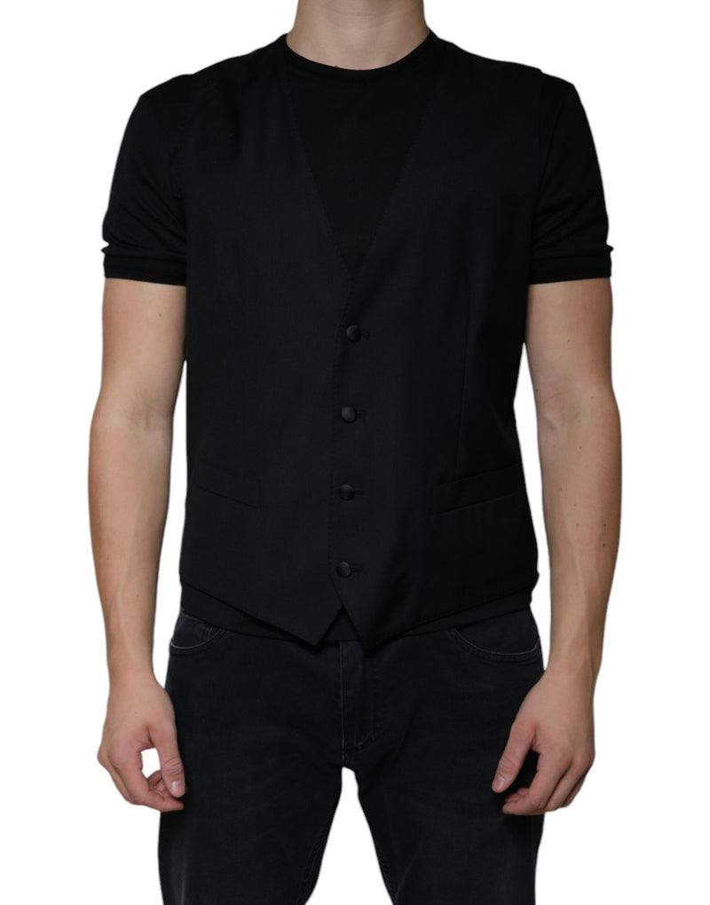 Dolce & Gabbana Black Wool Waistcoat - Elegant Formal Vest