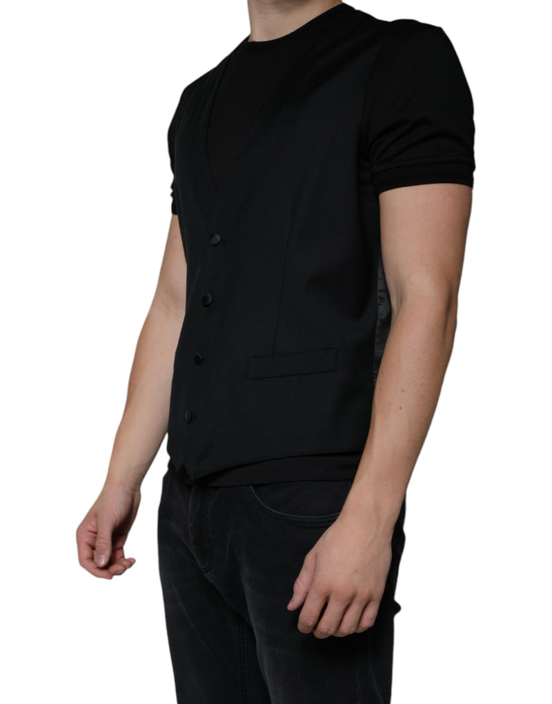 Dolce & Gabbana Black Wool Waistcoat - Elegant Formal Vest
