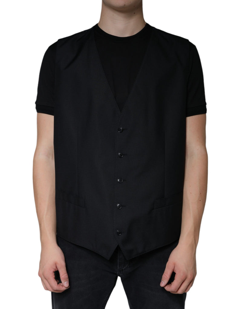 Dolce & Gabbana Black Wool Waistcoat - Elegant Formal Vest