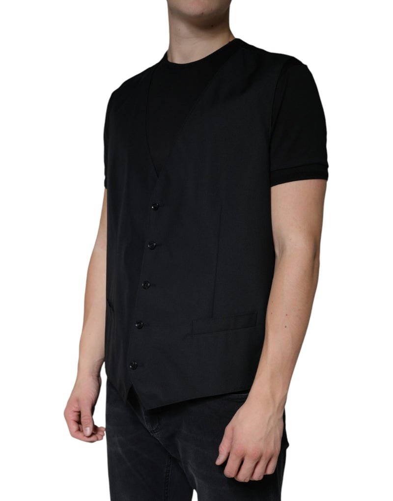 Dolce & Gabbana Black Wool Waistcoat - Elegant Formal Vest