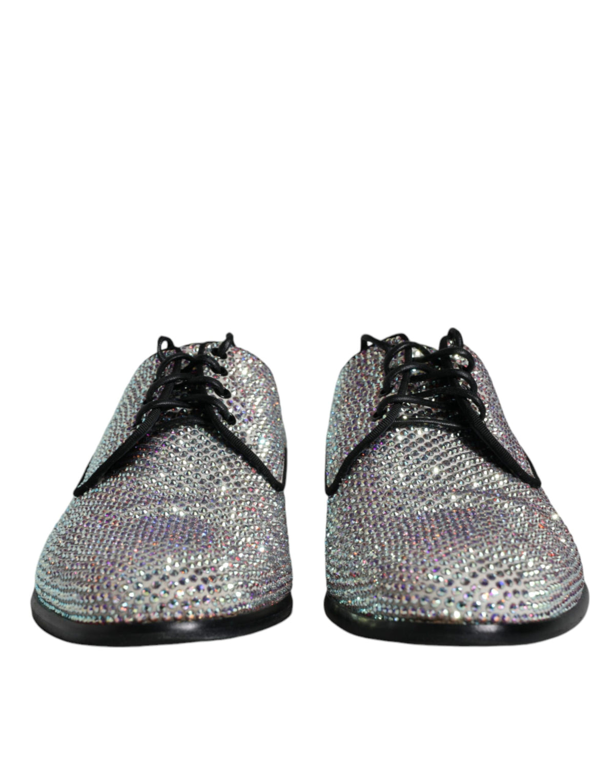 Dolce & Gabbana Raffaello Silver Leather Rhinestones Derby Shoes