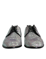 Dolce & Gabbana Raffaello Silver Leather Rhinestones Derby Shoes
