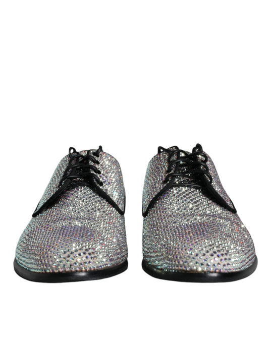 Dolce & Gabbana Raffaello Silver Leather Rhinestones Derby Shoes
