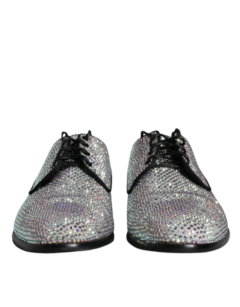 Dolce & Gabbana Raffaello Silver Leather Rhinestones Derby Shoes