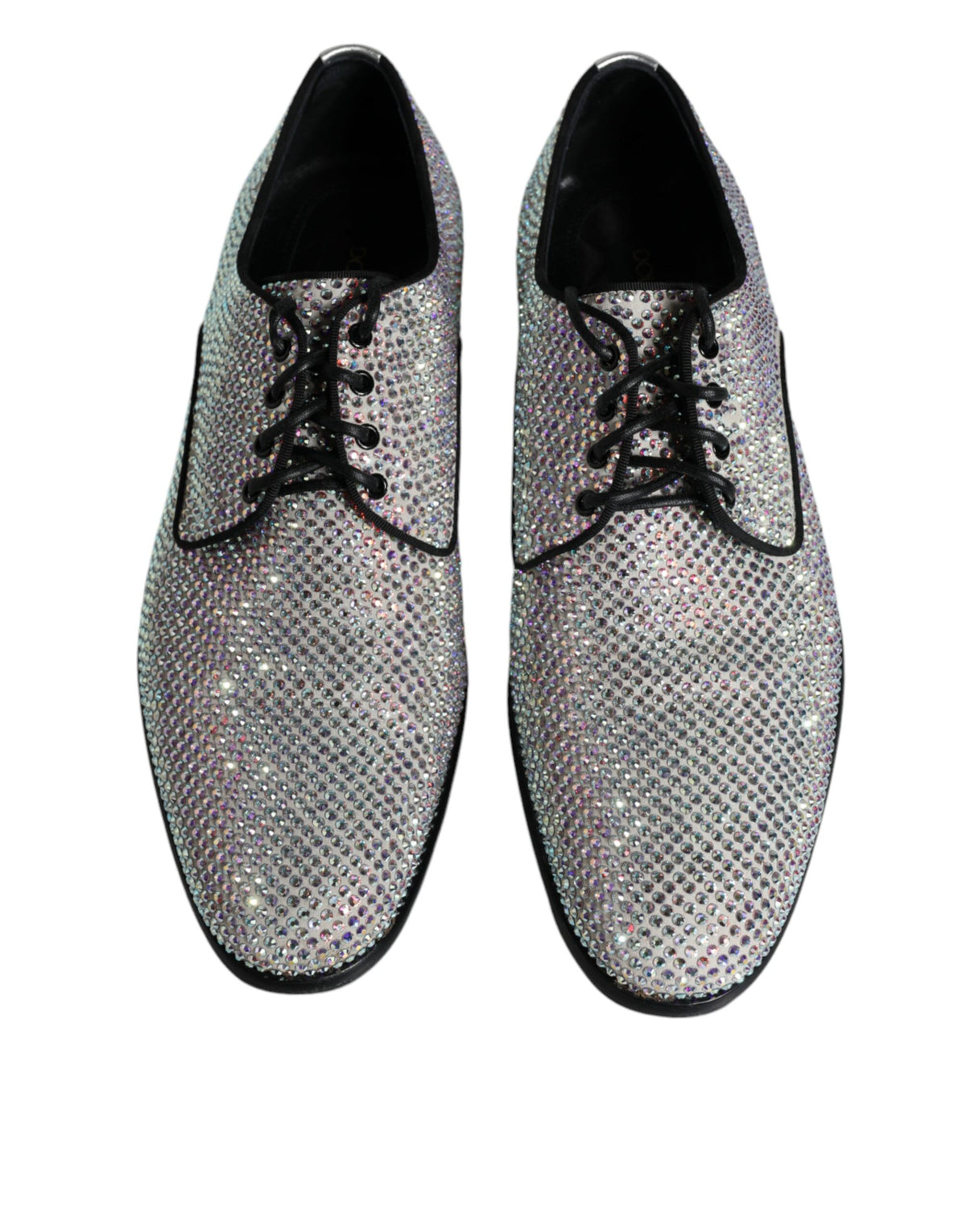 Dolce & Gabbana Raffaello Silver Leather Rhinestones Derby Shoes