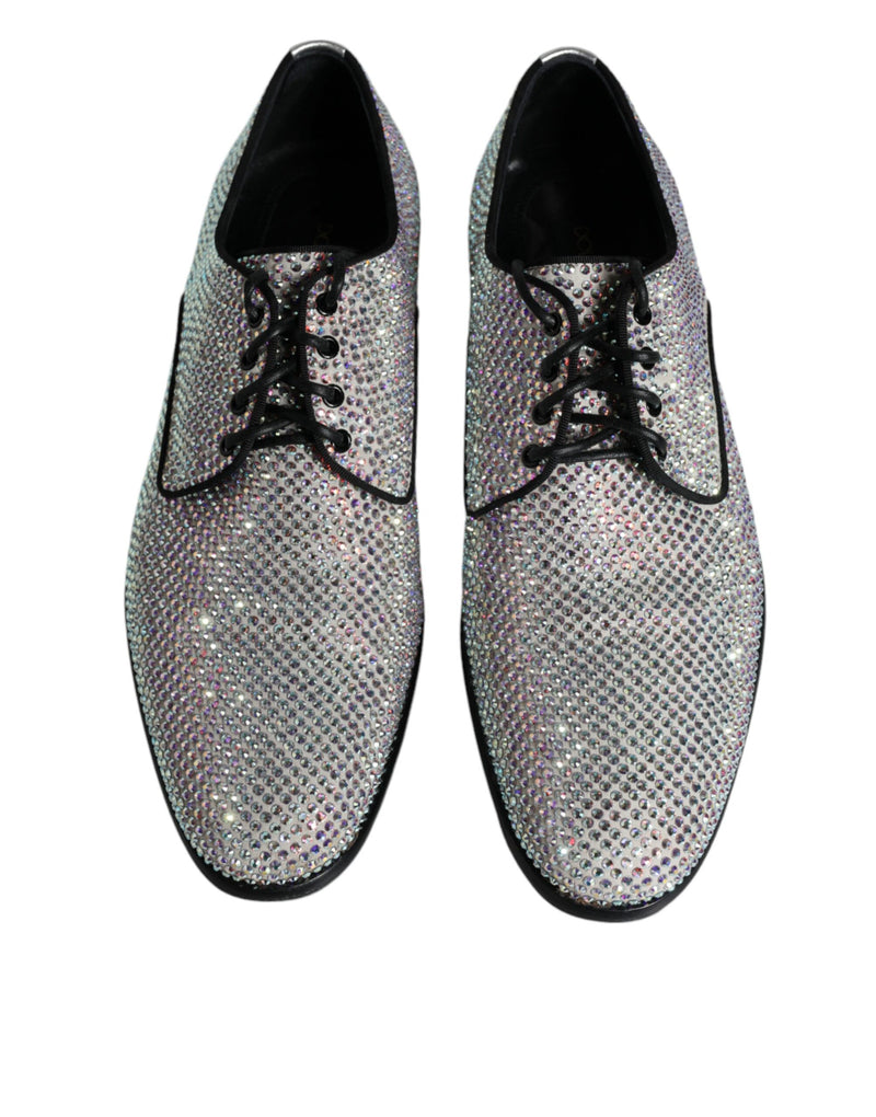 Dolce & Gabbana Raffaello Silver Leather Rhinestones Derby Shoes