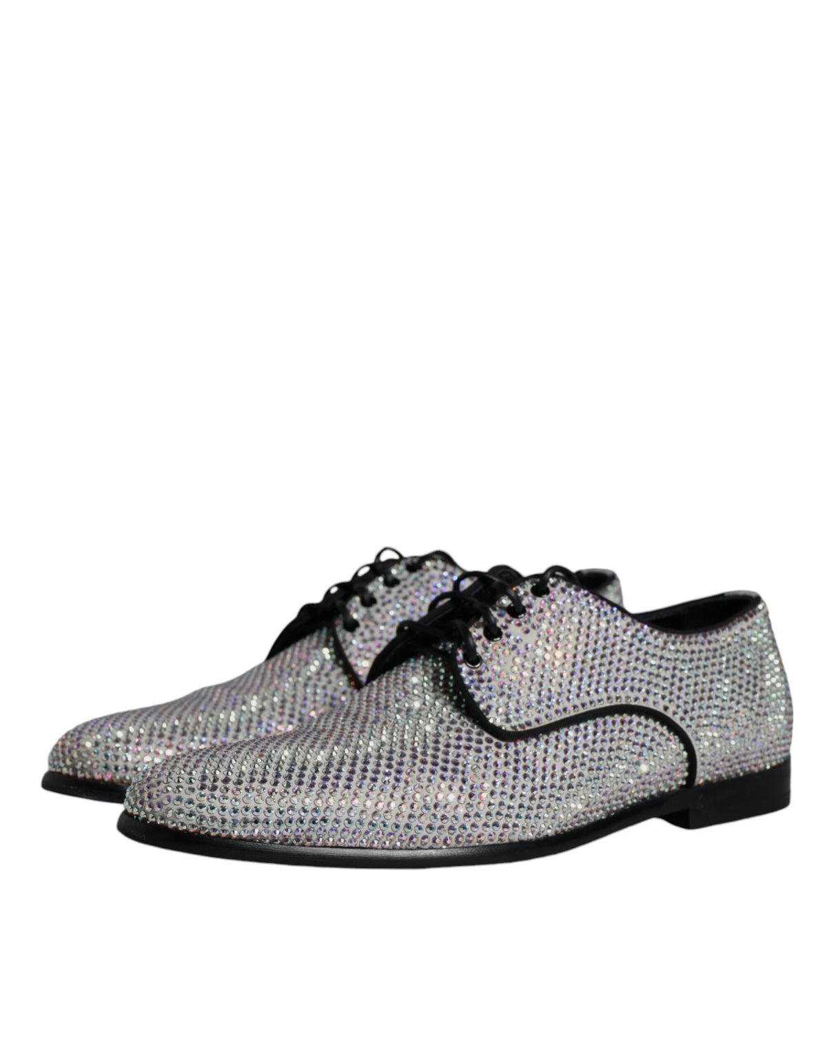 Dolce & Gabbana Raffaello Silver Leather Rhinestones Derby Shoes