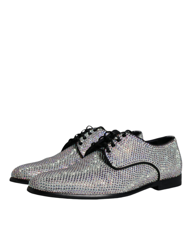 Dolce & Gabbana Raffaello Silver Leather Rhinestones Derby Shoes