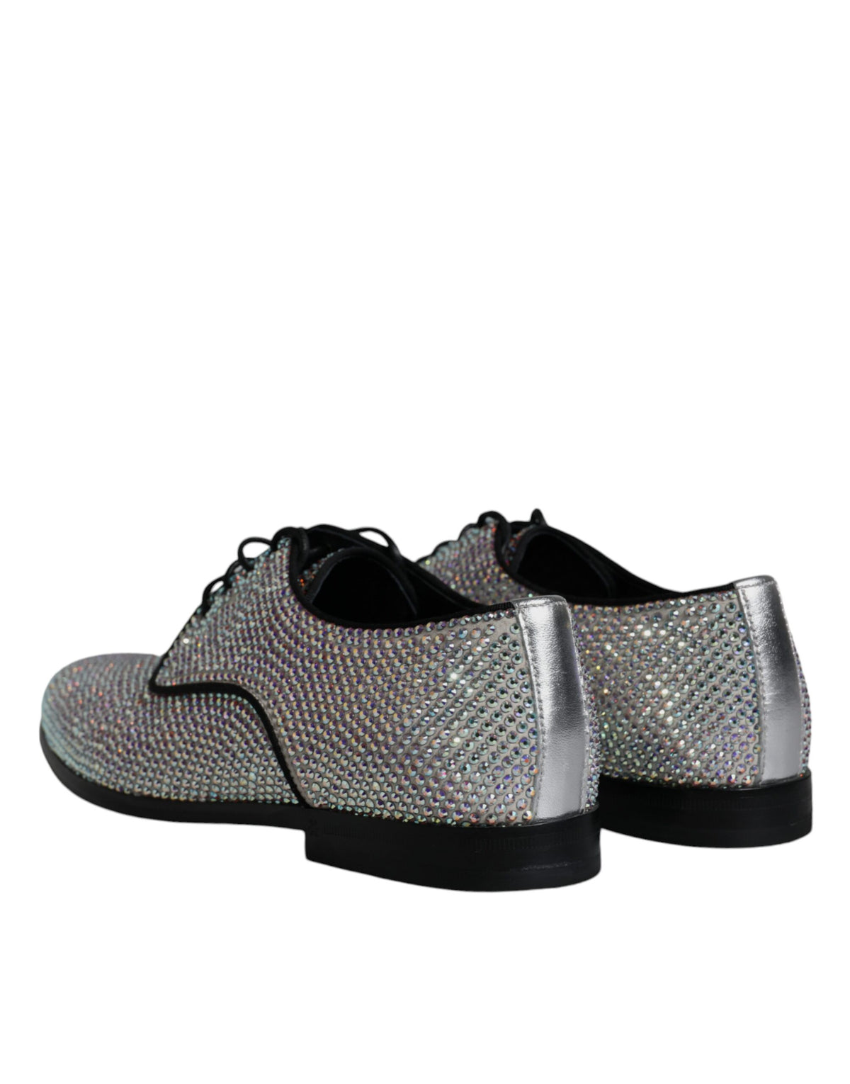 Dolce & Gabbana Raffaello Silver Leather Rhinestones Derby Shoes